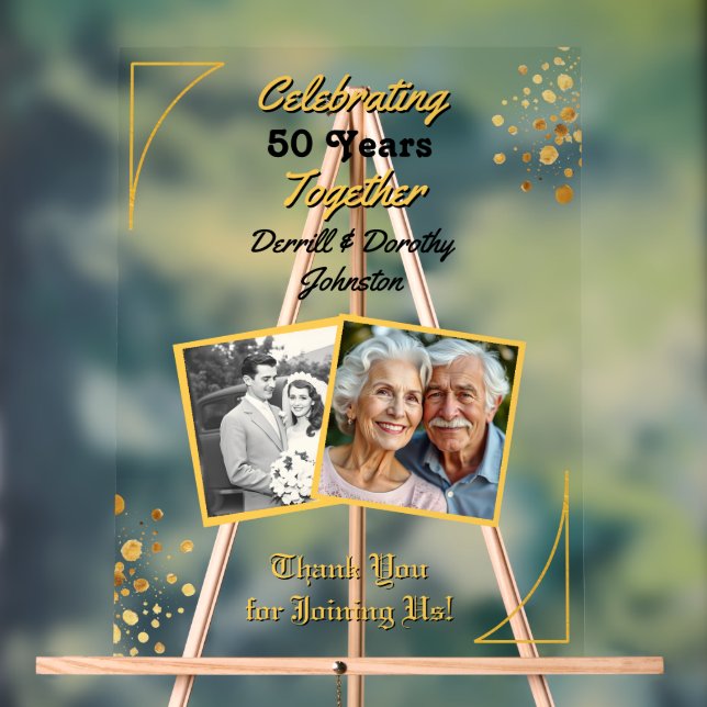 Black and Gold Balloons 50th Anniversary Acrylic Sign (Neutral)