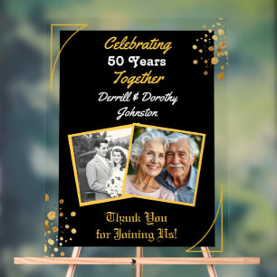 Black and Gold Balloons 50th Anniversary Acrylic Sign