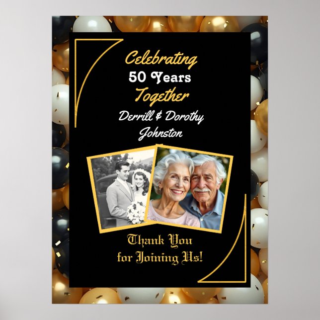 Black and Gold Balloons 50th Anniversary Poster (Front)