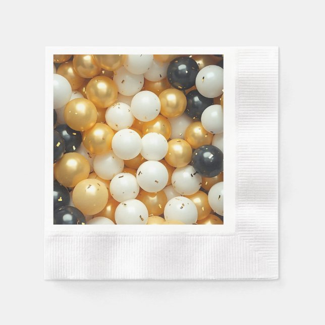 Black and Gold Balloons Anniversary Napkin (Front)