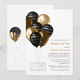 Black and Gold Balloons Bridal Shower by Mail Invitation