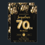 Black and Gold Balloons Confetti 70th Birthday  Invitation<br><div class="desc">Celebrate in style with this elegant 70th Birthday Invitation featuring gold balloon bouquets, gold confetti, and a sleek black background for a luxurious and festive look. Perfect for a milestone celebration, this customisable invitation is ideal for a sophisticated 70th birthday party. All text is fully editable to suit your event...</div>