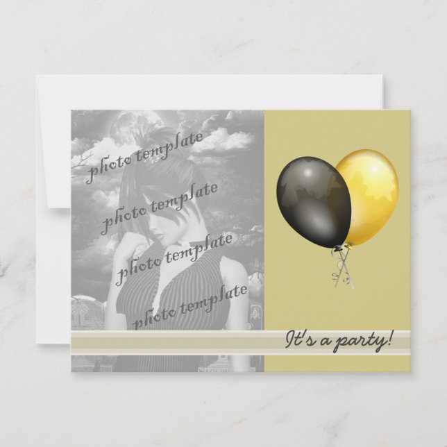 Black and Gold Balloons Party Invitations (Front)