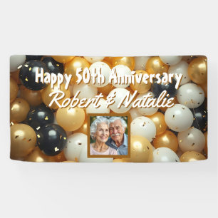 Black and Gold Balloons   Personalized Anniversary Banner
