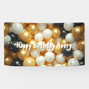 Black and Gold Balloons   Personalized Birthday Banner