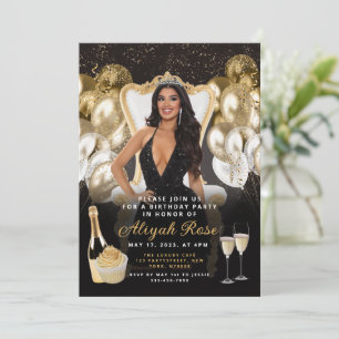 Black and Gold Balloons Royal Birthday Invitation