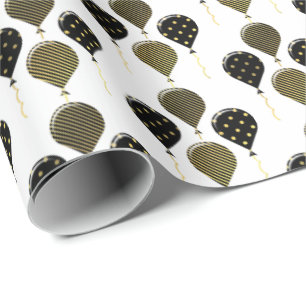 Black and Gold Balloons Wrapping Gift Wrap Paper