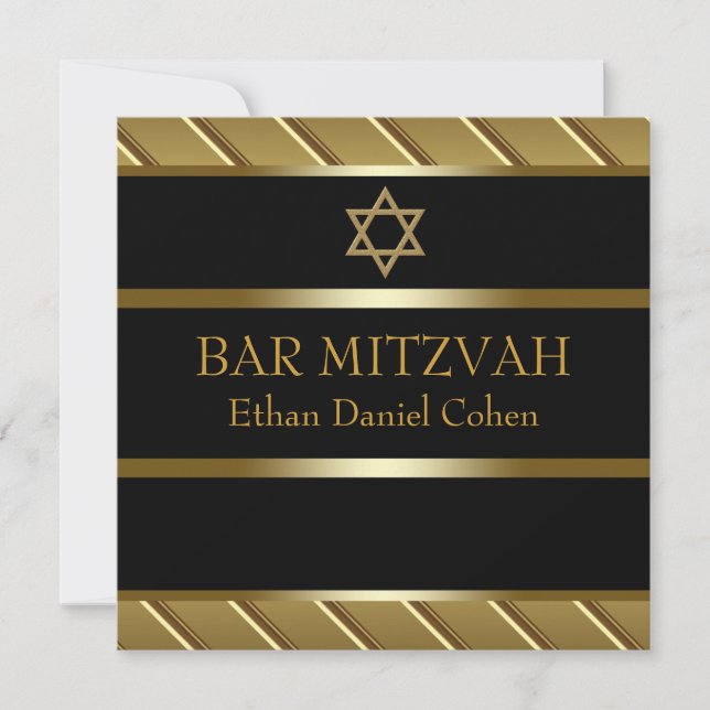 Black and Gold Bar Mitzvah Invitation (Front)