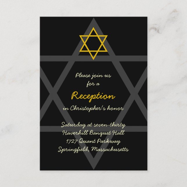 Black and Gold Bar Mitzvah Reception Insert Card (Front)