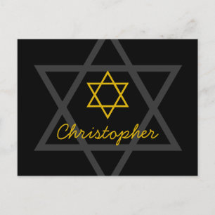 Black and Gold Bar Mitzvah Thank You Postcard