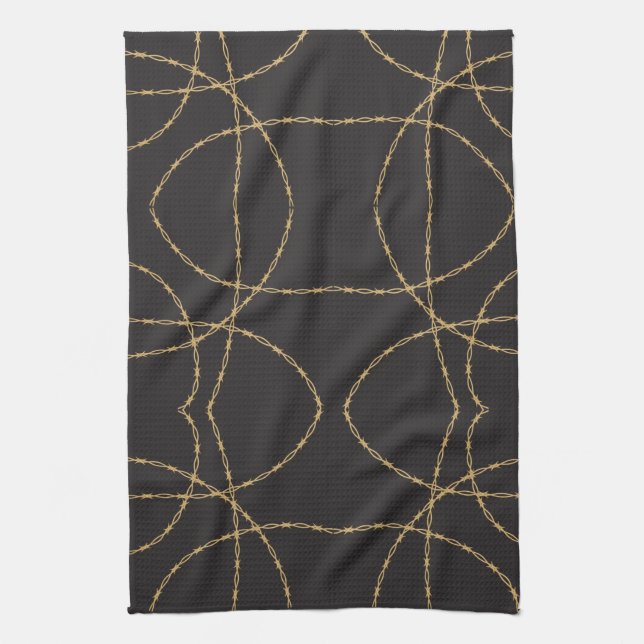 Black and Gold Barbed Luxury Tea Towel (Vertical)