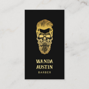 Black And Gold Barber Skull Barbershop  Business Card