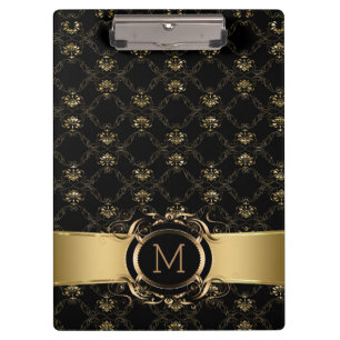 Black And Gold Baroque Damask Ornate Frame Clipboard