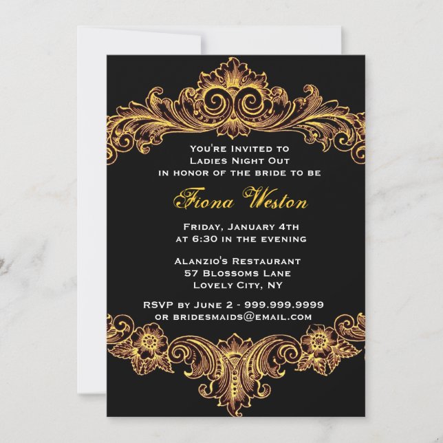 Black and Gold Baroque Ladies Night Out Invitation (Front)