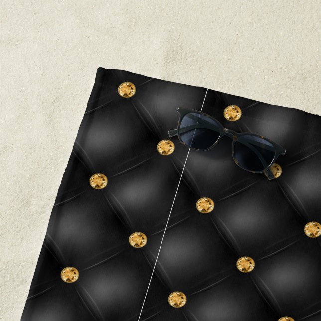 Black and Gold Beach Towel with Diamonds (In Situ)