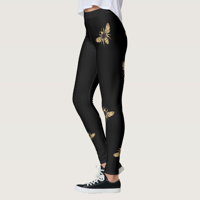 Black and Gold Bee Awesome Leggings (Left)