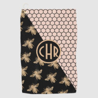 Black and Gold Bees and Pink Honeycomb Monogram