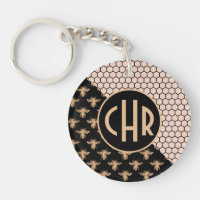 Black and Gold Bees and Pink Honeycomb Monogram