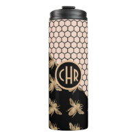 Black and Gold Bees and Pink Honeycomb Monogram