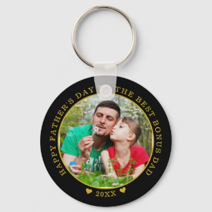 Black And Gold Best Bonus Dad Father's Day Photo Key Ring