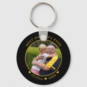 Black And Gold Best Grandpa Ever Photo Key Ring