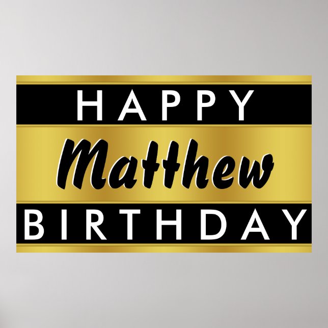 Black and Gold Birthday Banner Poster (Front)