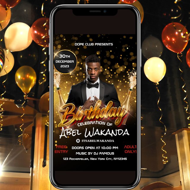 Black and Gold Birthday Club Party Invitation (Creator Uploaded)