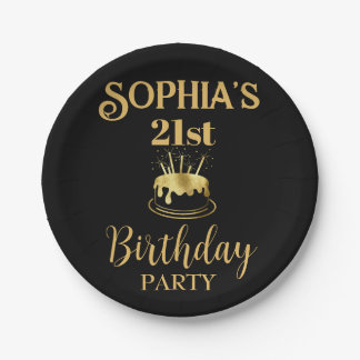 Black and Gold Birthday Custom Paper Plate