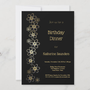 Black and Gold Birthday Dinner Party Invitation