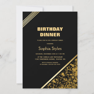 Black and Gold Birthday Dinner Party Invitation