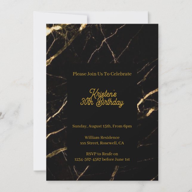 Black and Gold Birthday Invitation (Front)