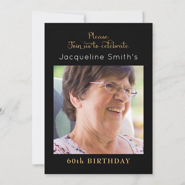 Black And Gold Birthday Invitation (Front)
