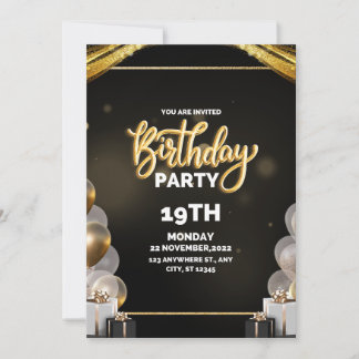 Black and Gold Birthday Invitation