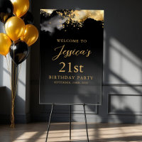 Black and Gold Birthday Party Event Welcome Sign