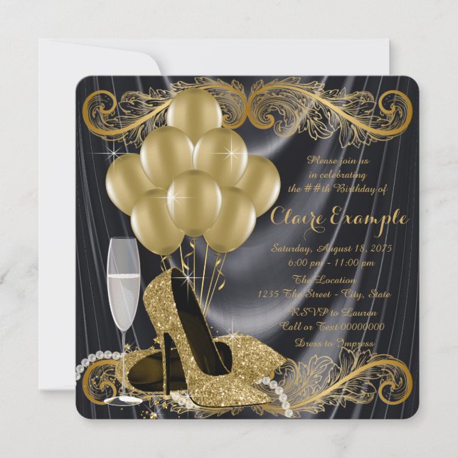 Black and Gold Birthday Party Glamour Art Deco Invitation (Front)