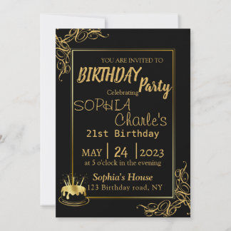 Black and Gold Birthday party Invitation