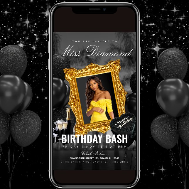 Black and Gold Birthday Party Invitation (Creator Uploaded)