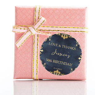 Black and gold birthday party thank you favour classic round sticker