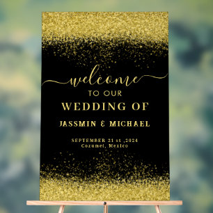 Black and Gold Birthday Party Welcome Acrylic Sign