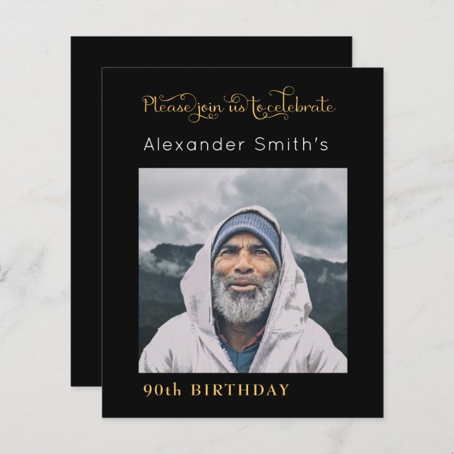 Black And Gold Birthday Photo (Front/Back)