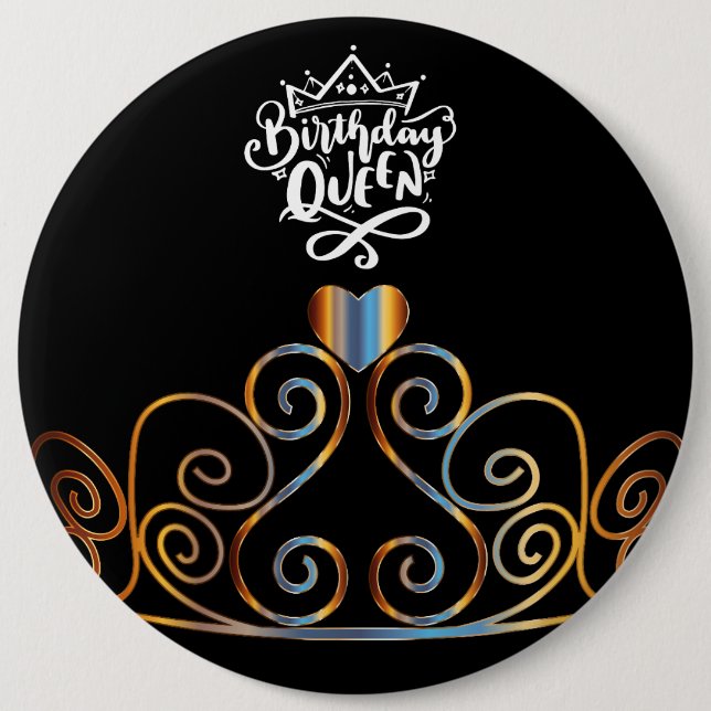 Black and Gold Birthday Queen Button (Front)