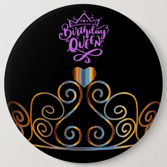 Black and Gold Birthday Queen Button (Front)