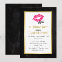Black and Gold Birthday with Pink Kissy Lips