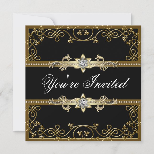 Black and Gold Black Tie Party Invitation (Front)
