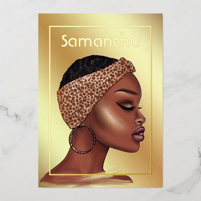Black and Gold Black Woman Birthday Party Foil Inv (Front)
