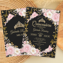 Black and Gold Blush Pink Quinceañera Butterfly