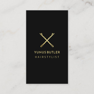Black And Gold Bobby Pins Hairstylist Salon  Business Card