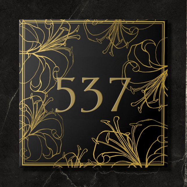Black and Gold Boho Decorative House Number Plaque Tile (Creator Uploaded)