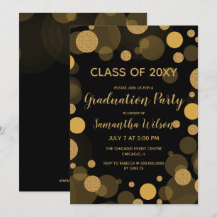 Black and Gold Bokeh Lights Graduation Party Invitation