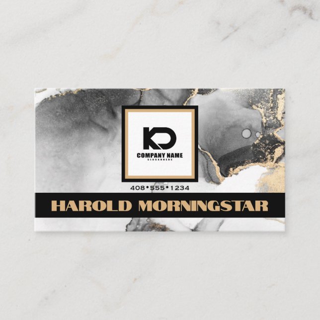 Black and Gold BOLD Square Logo and QR Code  Business Card (Front)